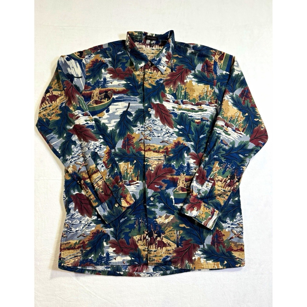 Cesarani Men's Vintage Deer Hunting Shirt Long Sleeve Woodland Nature Button Up